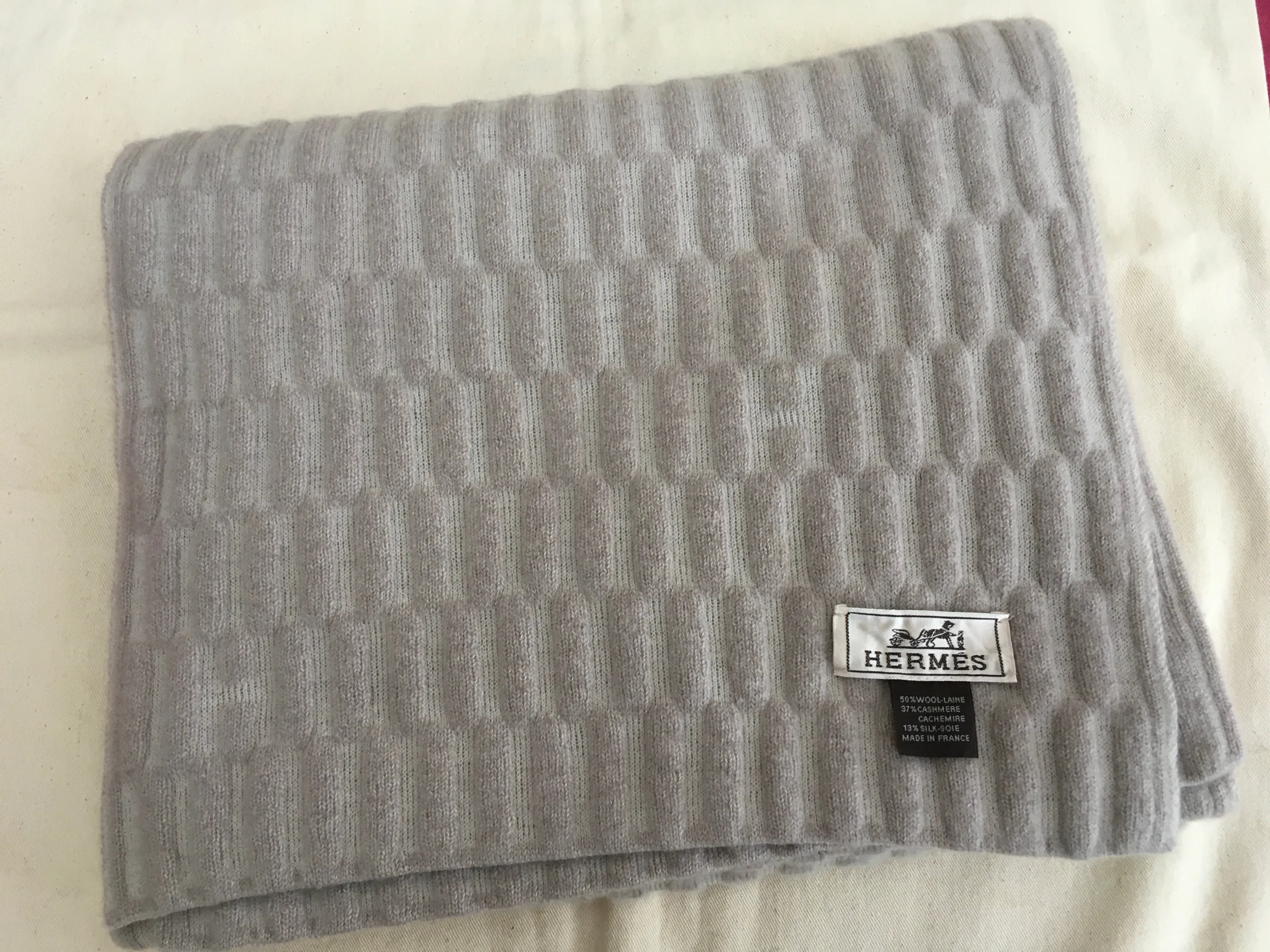 Hermès HERMES Wool Cashmere Silk Knit Shawl Scarf large Unisexe MEN