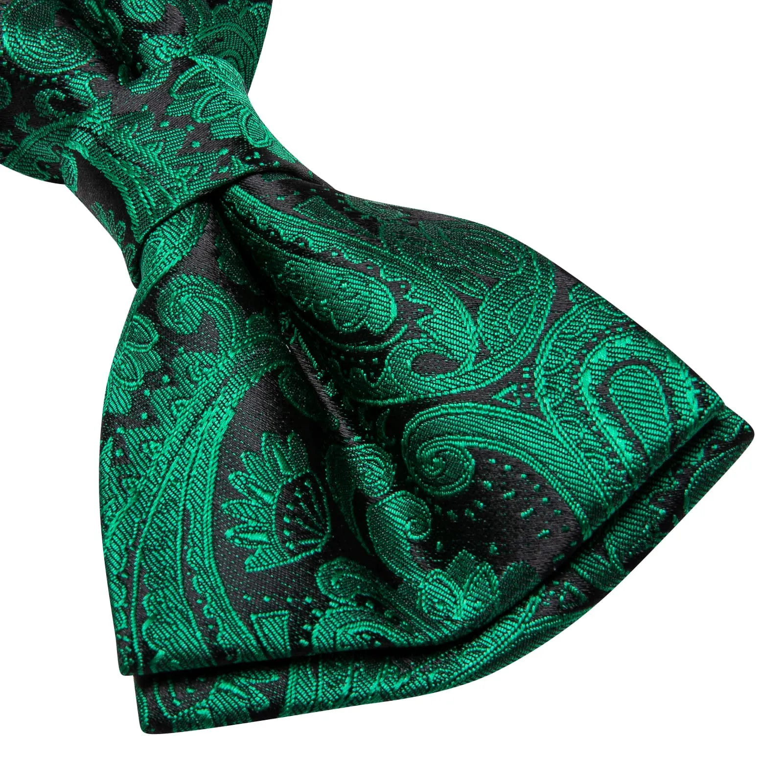 Hi-Tie Pre-Tied Bowtie Forest Green Neck Tie Hanky Cufflinks Set