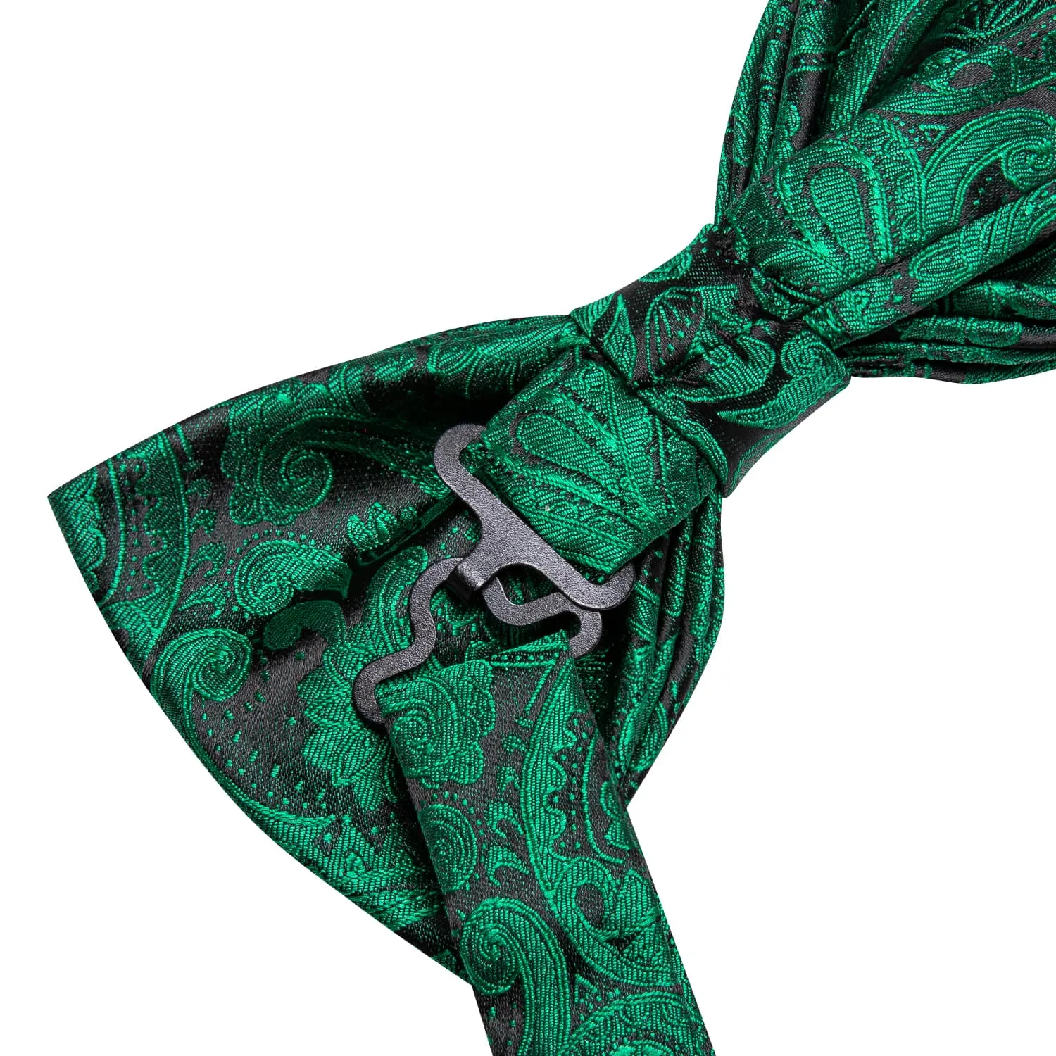 Hi-Tie Pre-Tied Bowtie Forest Green Neck Tie Hanky Cufflinks Set