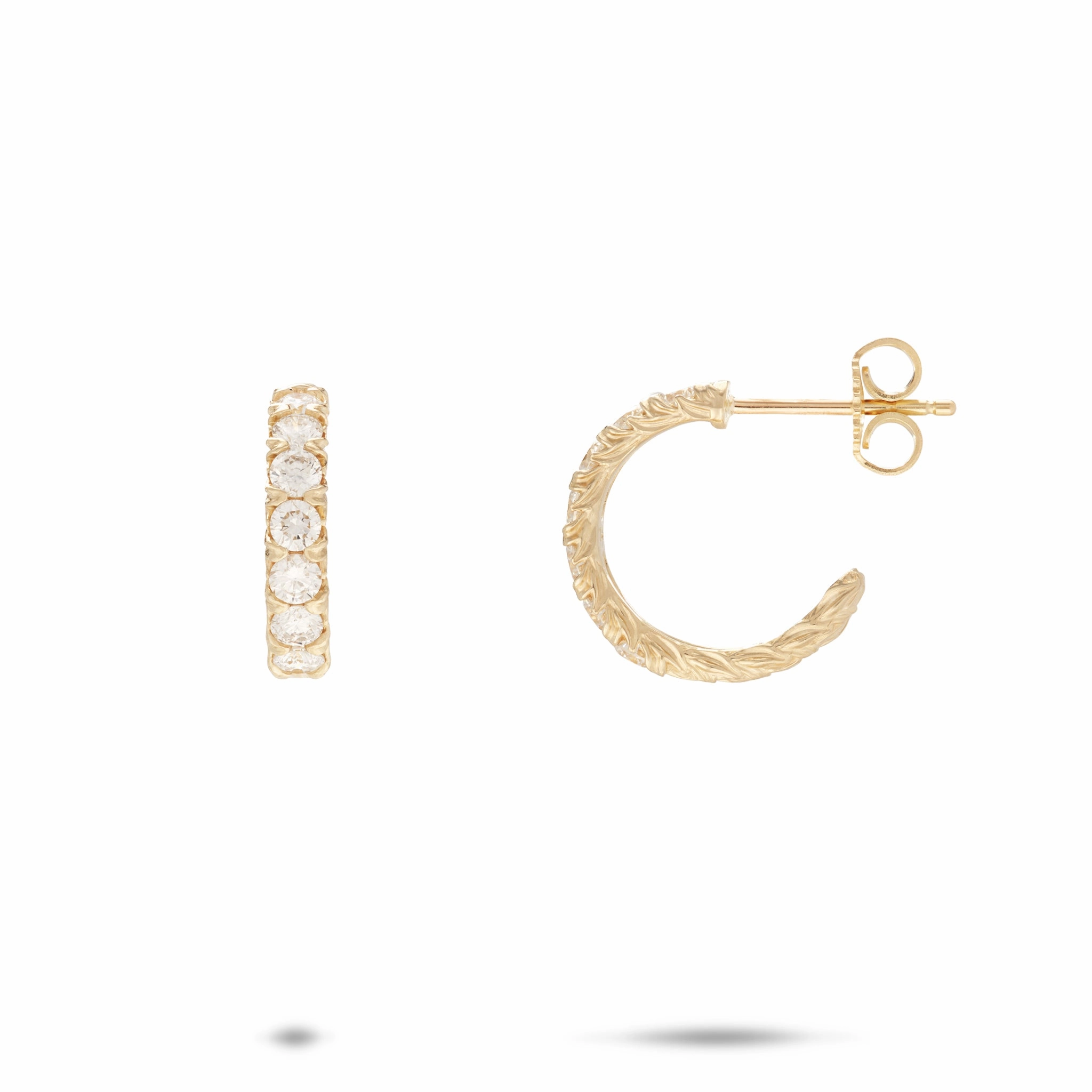 Hidden Hawai?i Maile Hoop in Gold with Lab Grown Diamonds - 14mm Unique Design