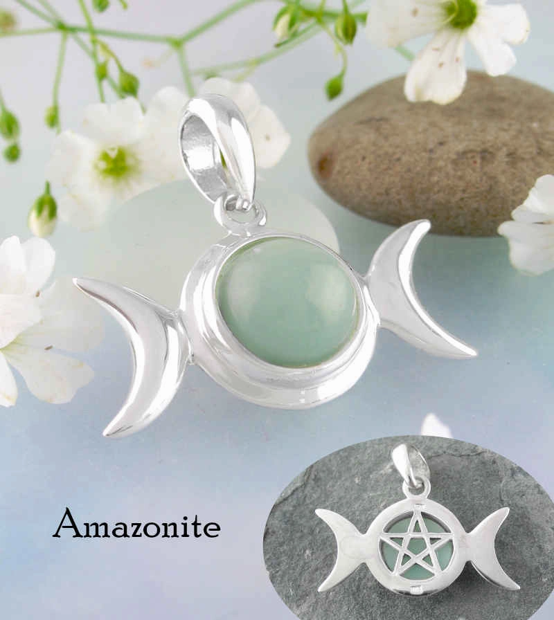 Hidden Pentacle Triple Moon Pendant With Gemstone Cabochon Perfect Design Soft Edge