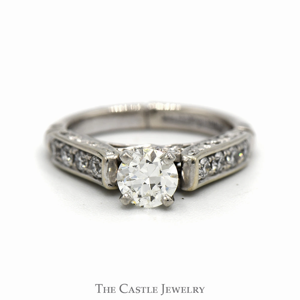 Popular Trend 1cttw Round Diamond Solitaire with Diamond Accented Sides and Arthritic Shank in 14k White Gold