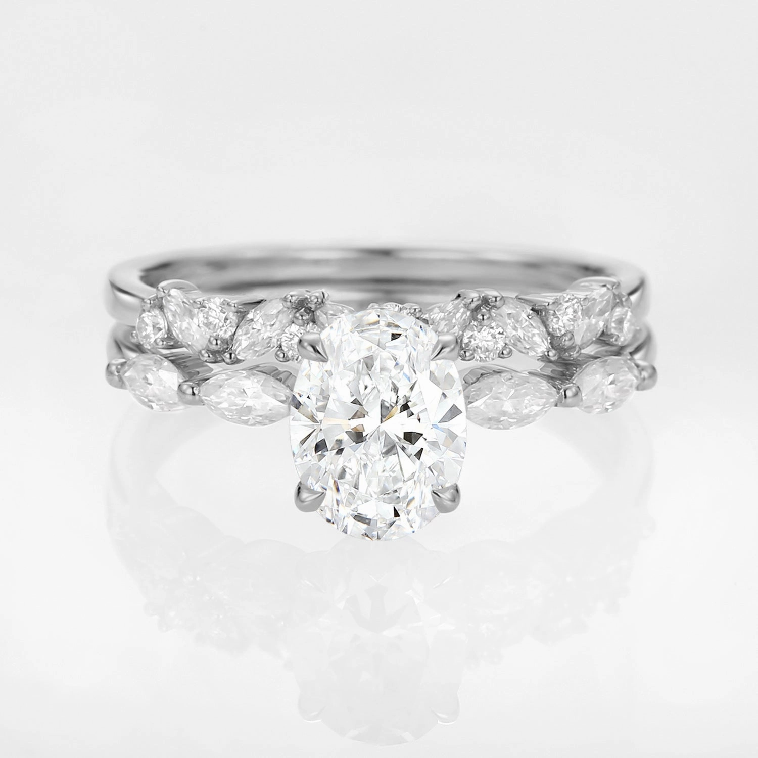 Half Eternity Lab Grown Diamond Engagement Ring Set 2pcs - Isabella Glistening Detail Stylish Spark