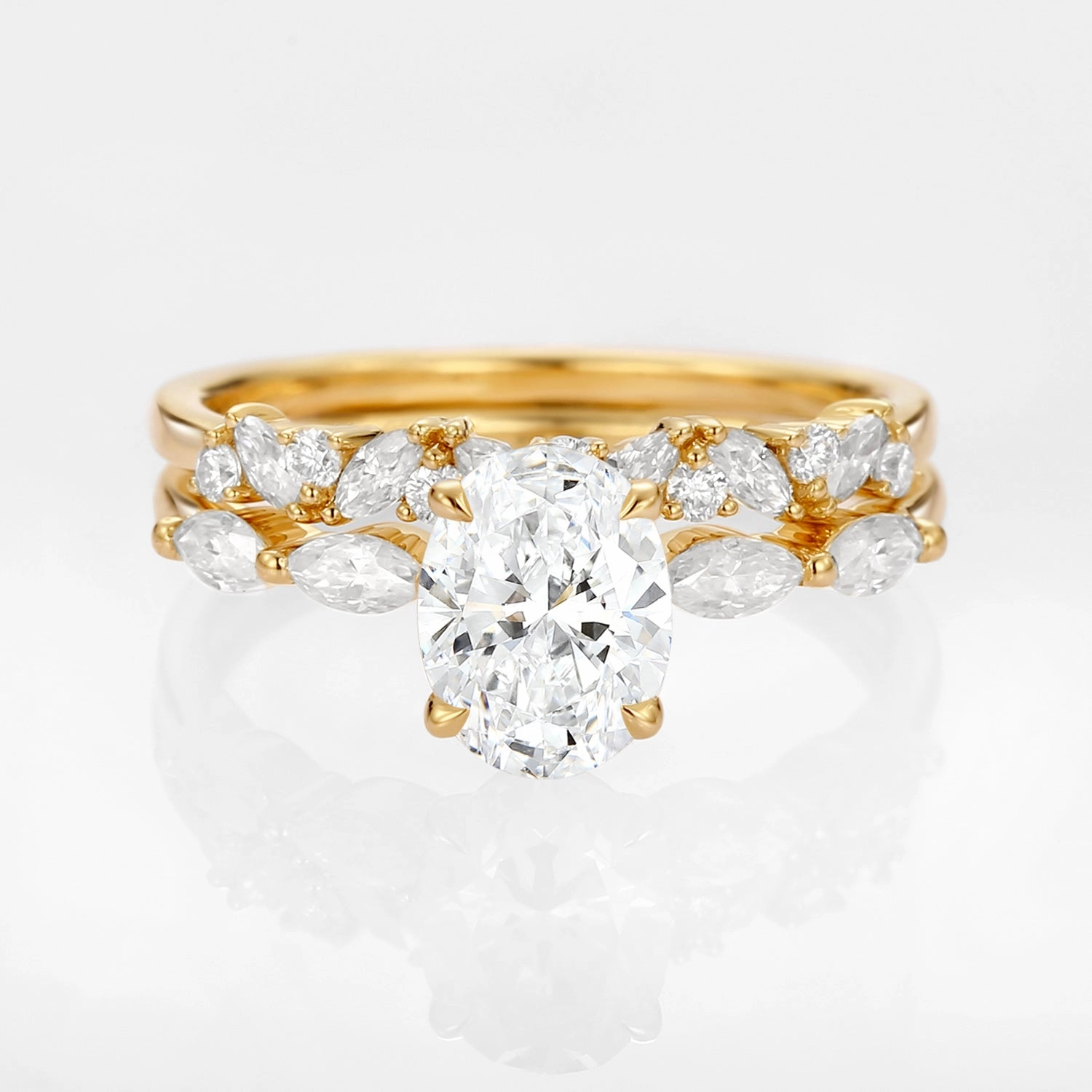 Sparkling Craft Edgy Light Half Eternity Lab Grown Diamond Engagement Ring Set 2pcs - Isabella