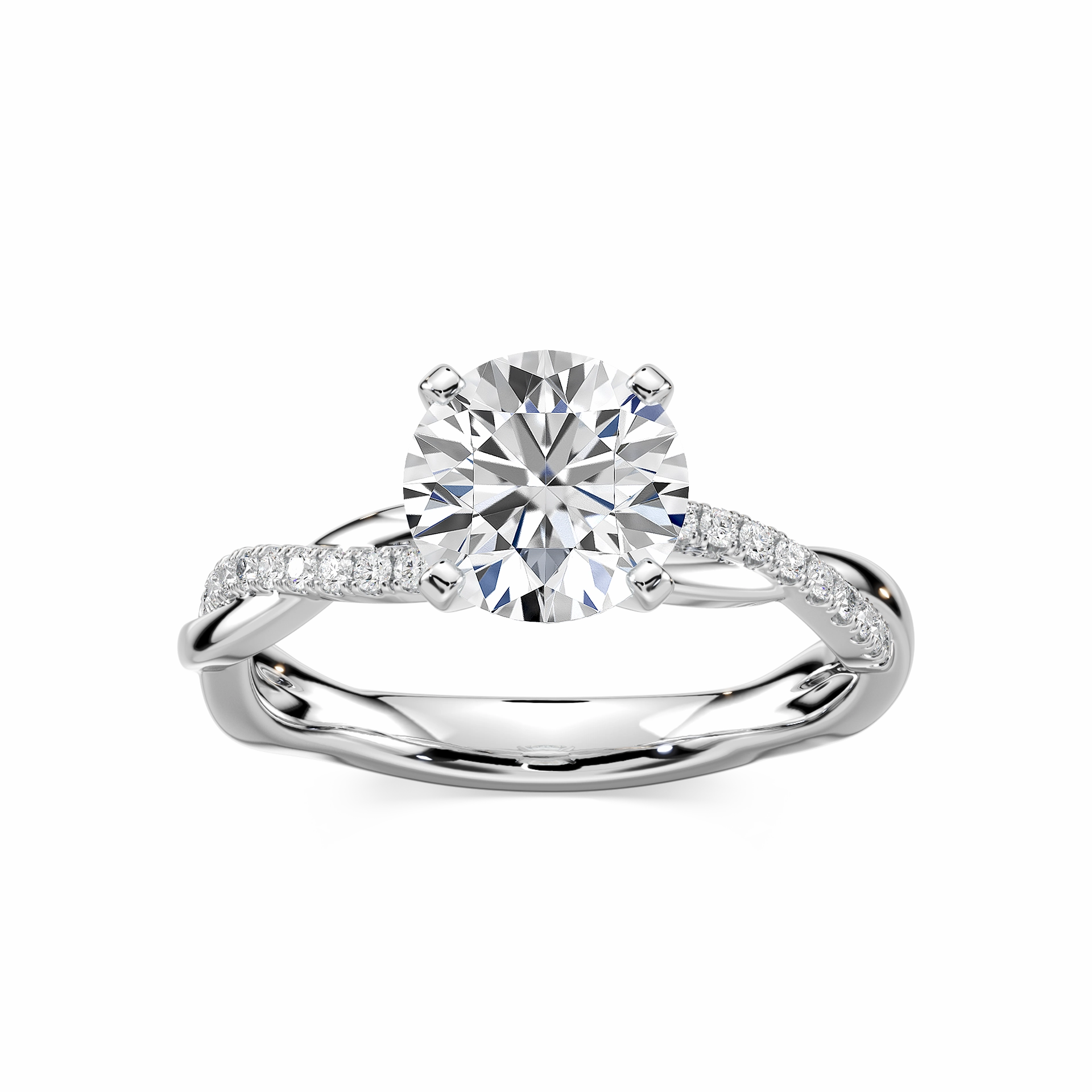 Vintage Item Valentina Round Lab Grown Diamond Petite Twist Side Stone Engagement Ring