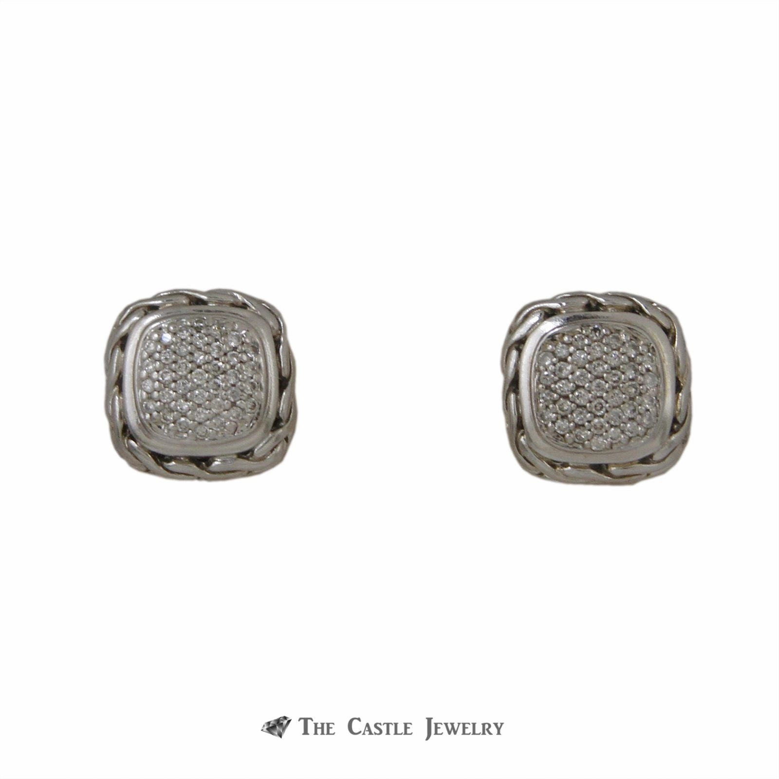 John Hardy Classic Chain Sterling Silver/18K White Gold .53ctw Woven Diamond Earrings Exquisite Creation