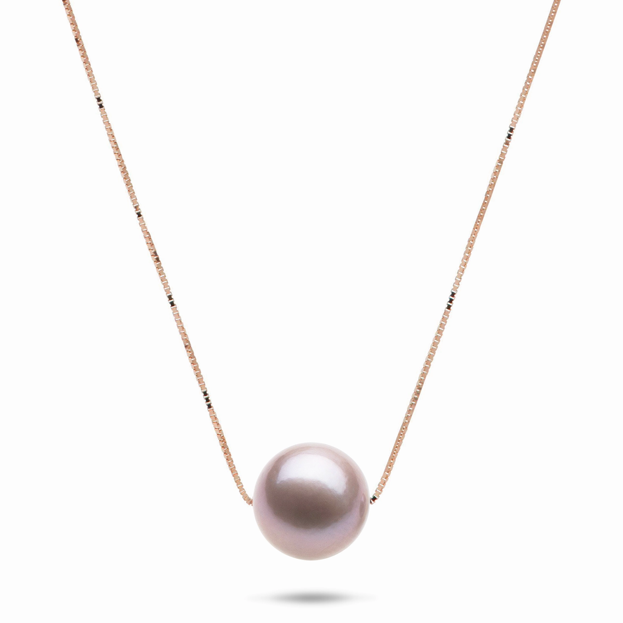 16-18" Adjustable Lavender Freshwater Pearl Necklace in Rose Gold - 9-10mm Shiny Jewelry Touch Gloss Shine