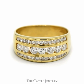 1cttw 3 Row Channel Set Diamond Band in 18k Yellow Gold Celebration Accent Timeless Touch