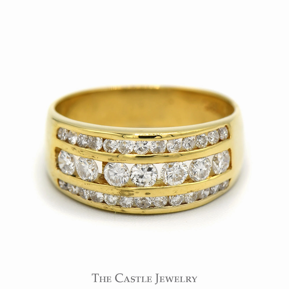 1cttw 3 Row Channel Set Diamond Band in 18k Yellow Gold Celebration Accent Timeless Touch