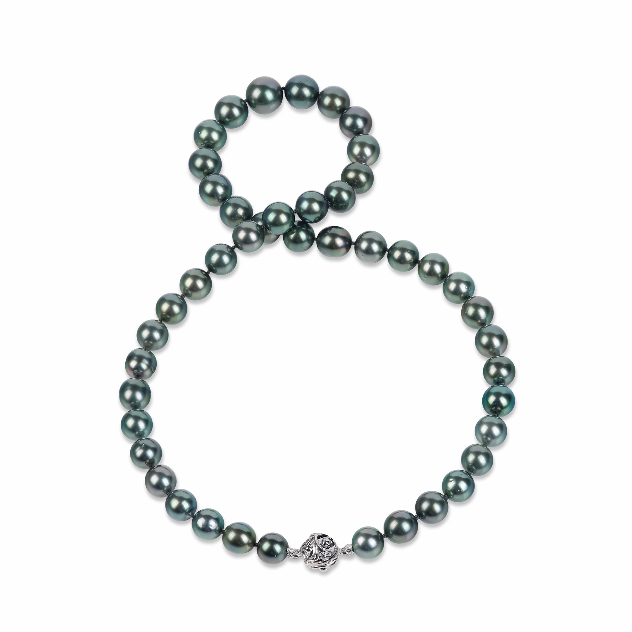 17-19" Tahitian Black Pearl Strand with Magnetic White Gold Clasp - 8-11mm Gleaming Edge Sparkle Focus