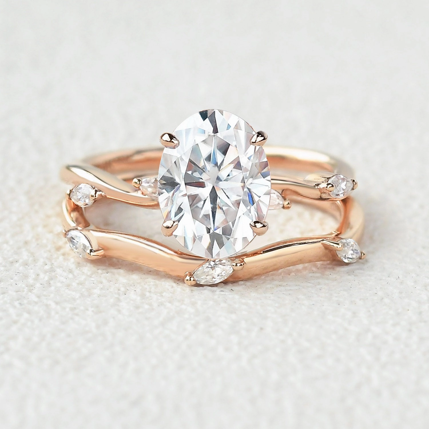 Leaf Marquise Oval Moss Agate Engagement Ring Sets 2pcs Elegant Contour Luxurious Touch