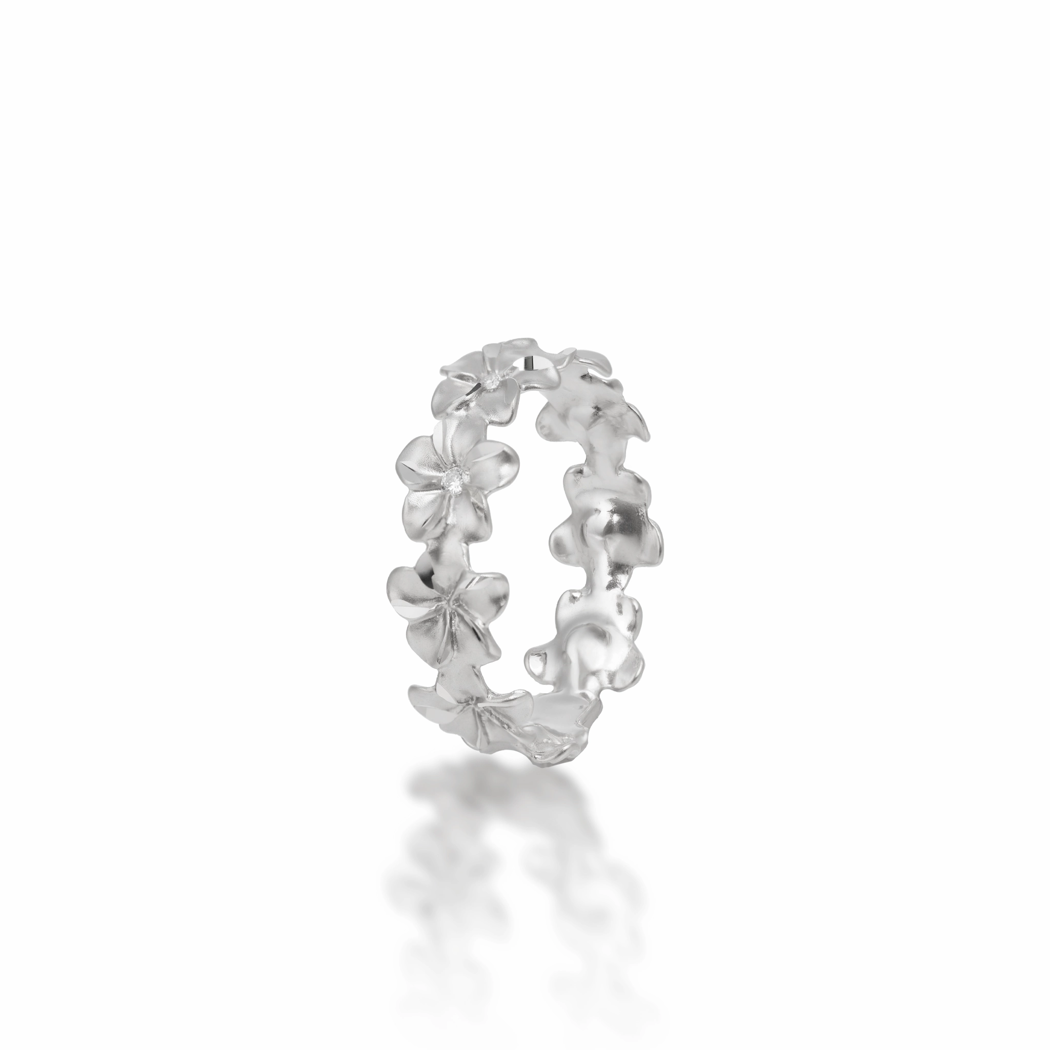 Classic Beauty Gifting Ready Plumeria Eternity Ring in White Gold with Diamonds - 6mm