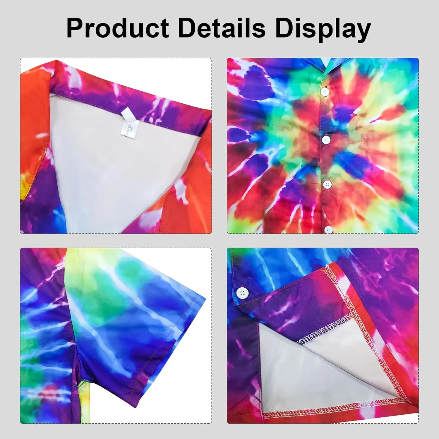 Hippie Costume for Men Women 60s and 70s Colorful Tie-Dyed Shirt Sunglasses Headband Peace Necklace 4-Piece
