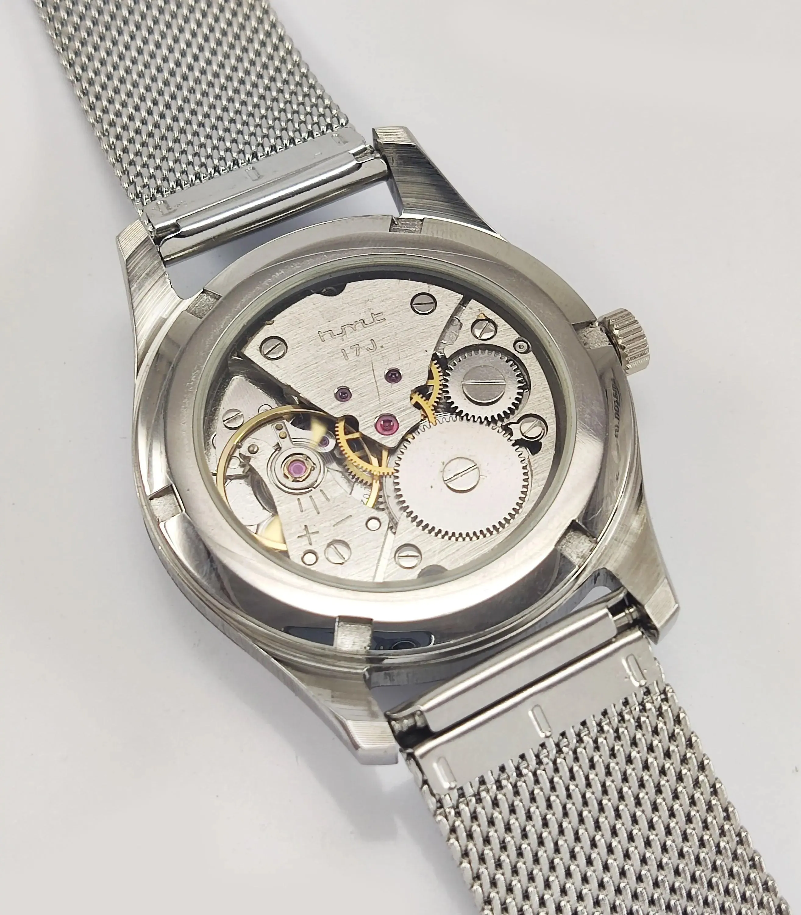 HMT Disney Para Shock 17 Jewels Black Dial Transparent Back Mechanical Hand winding Men's Wrist Watch