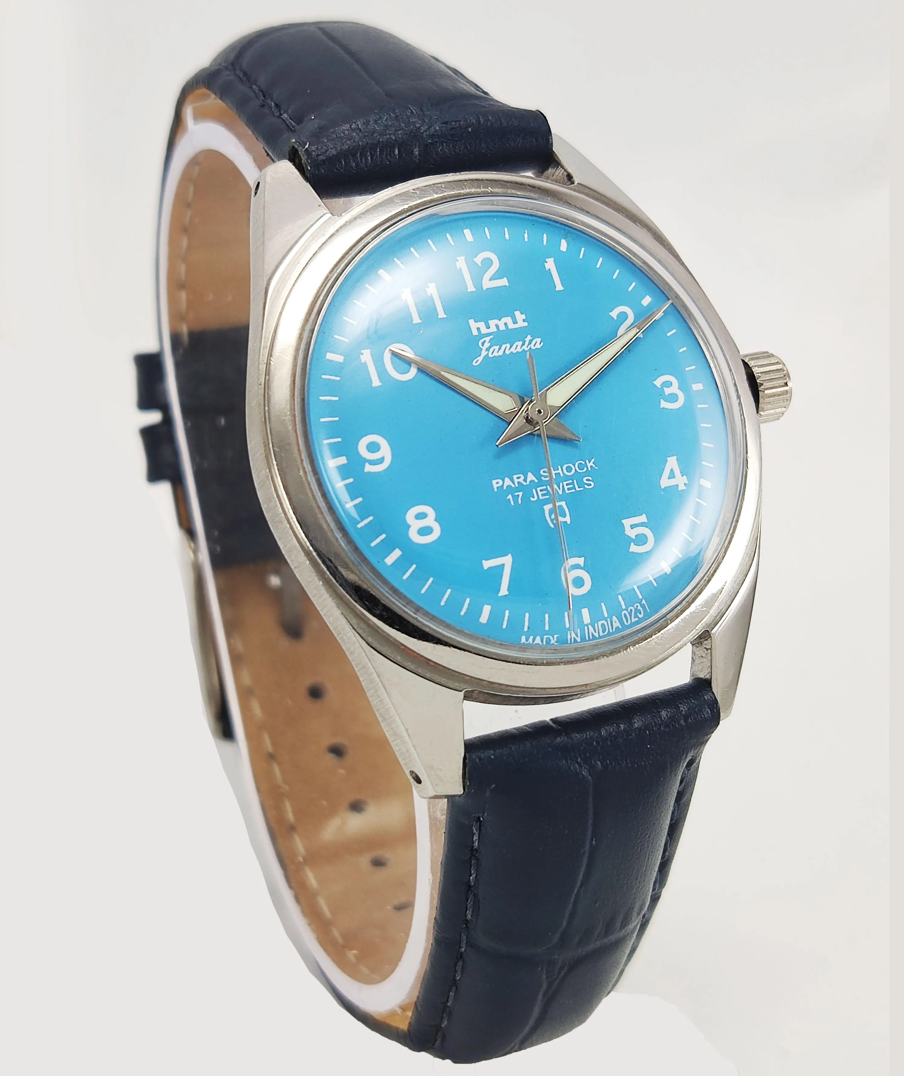 HMT Janata Para Shock 17 Jewels Radium Hands Blue Dial Mechanical Hand winding Men's Wrist Watch