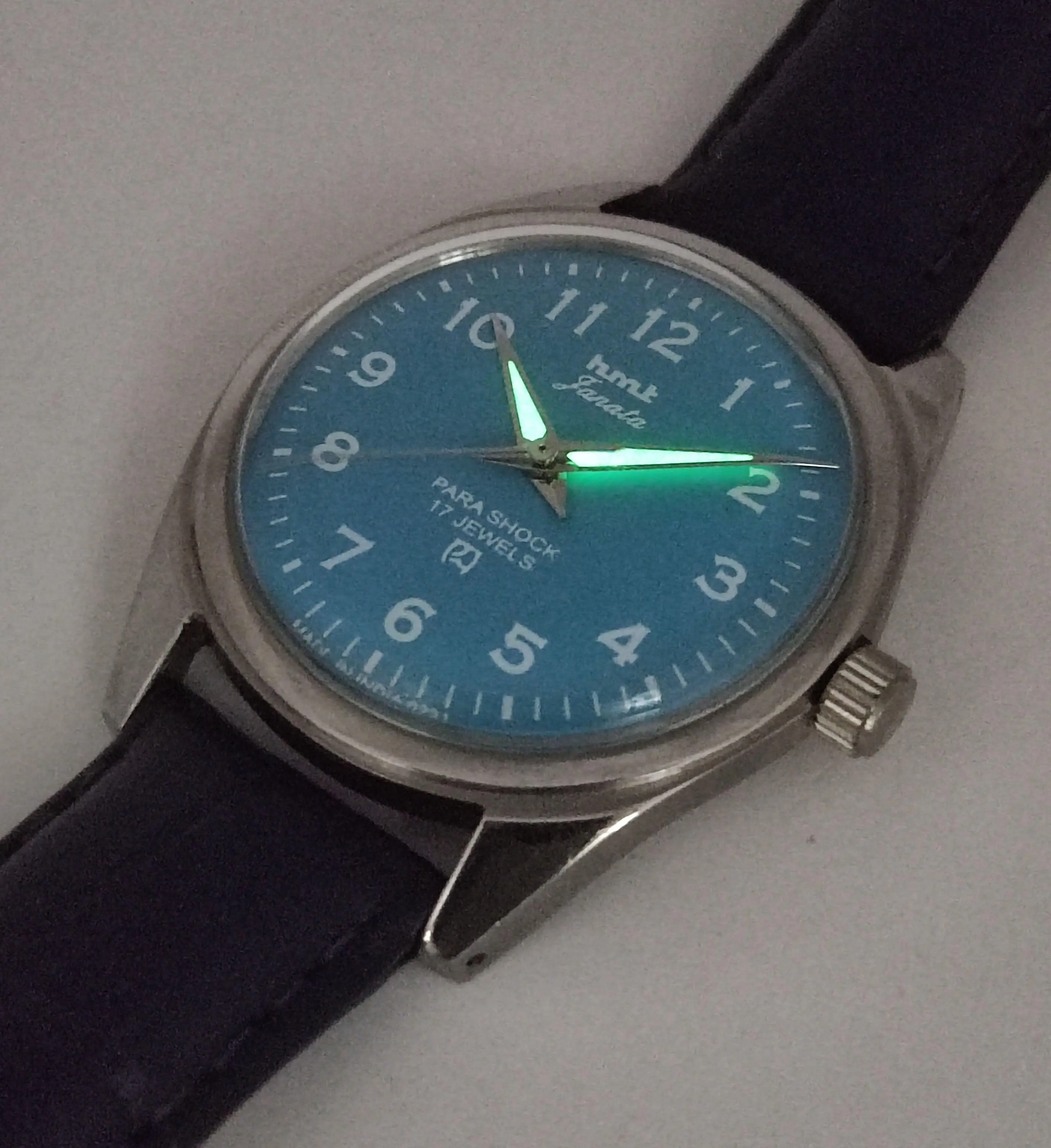 HMT Janata Para Shock 17 Jewels Radium Hands Blue Dial Mechanical Hand winding Men's Wrist Watch
