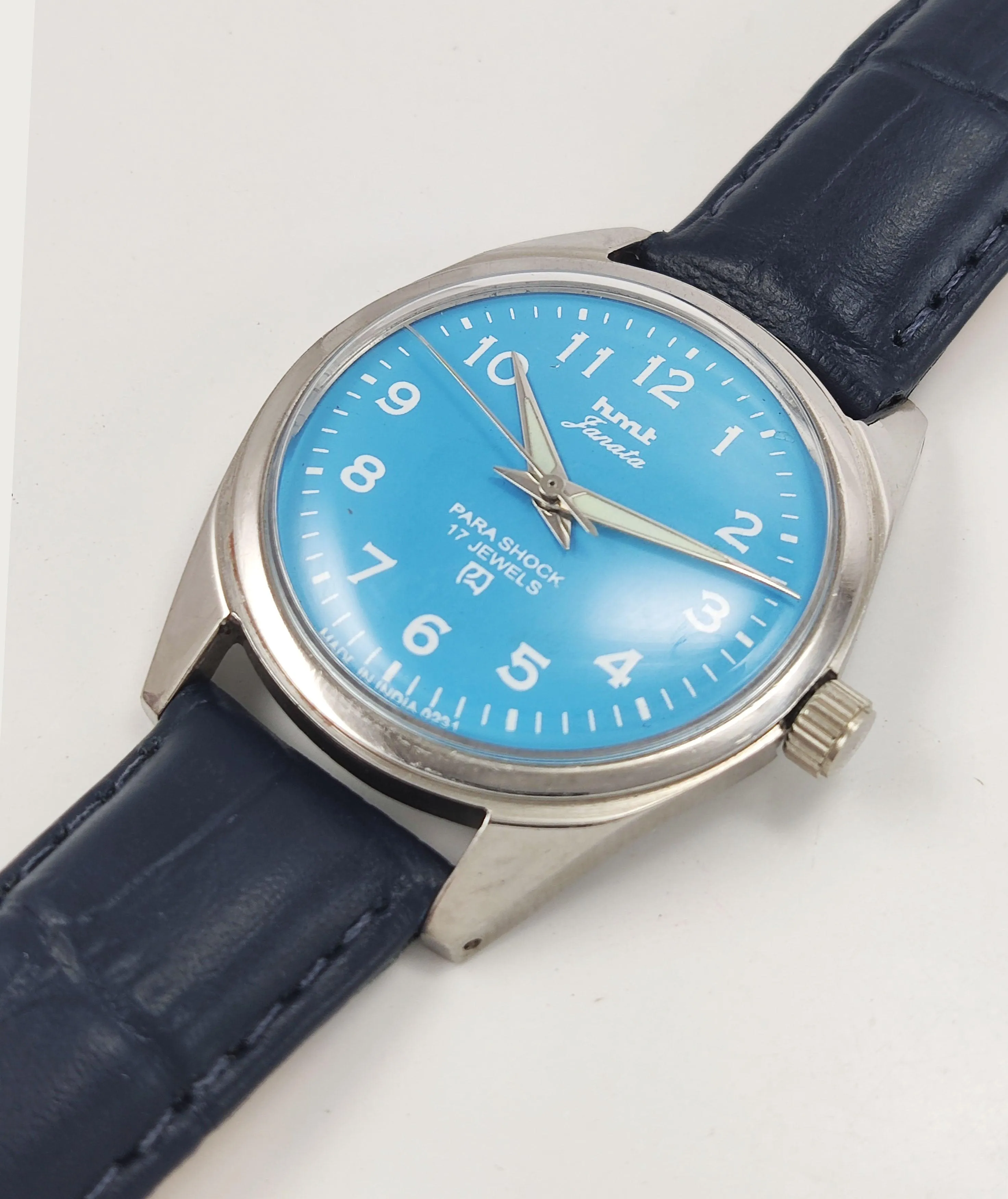 HMT Janata Para Shock 17 Jewels Radium Hands Blue Dial Mechanical Hand winding Men's Wrist Watch