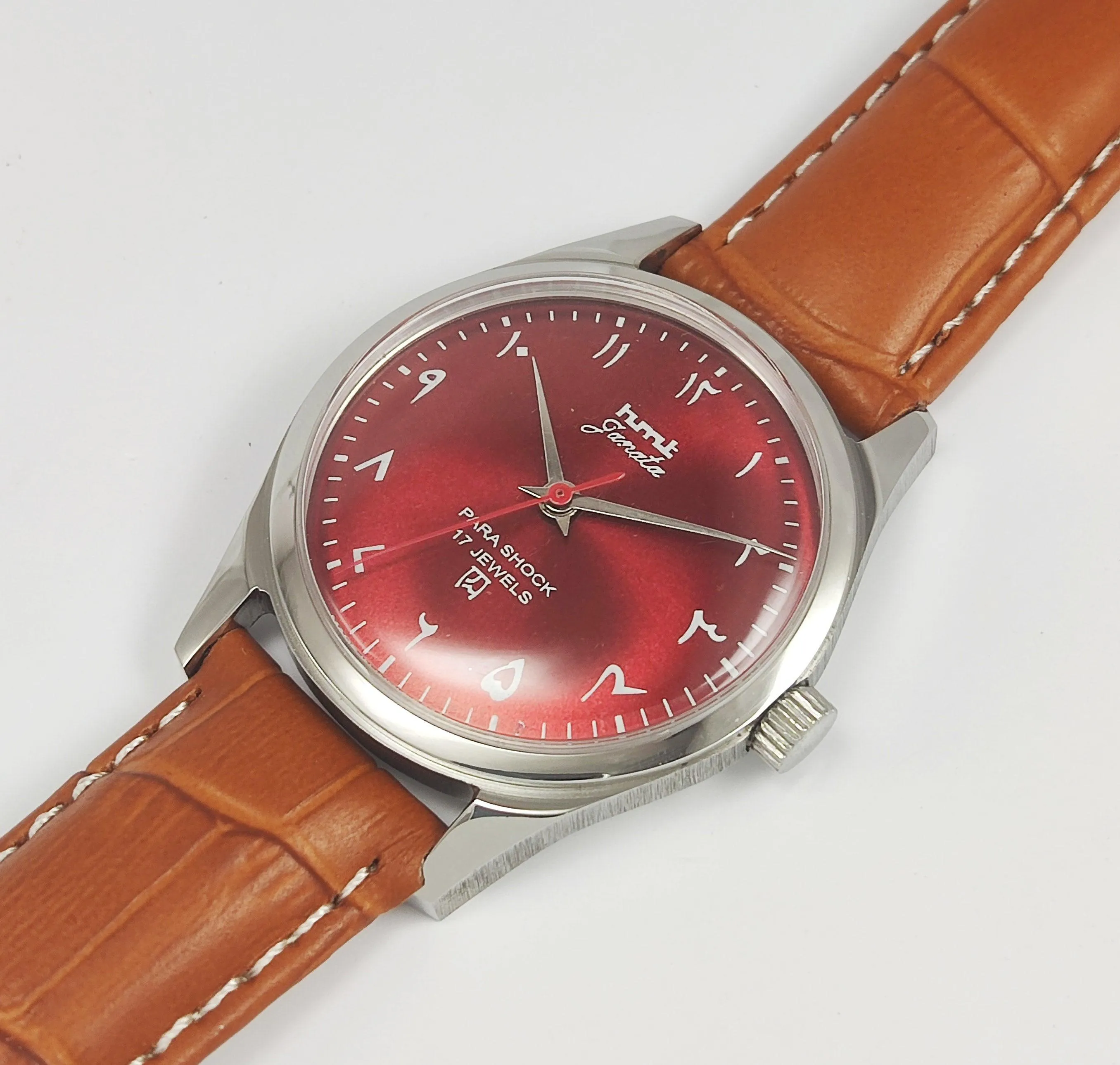 HMT Janata Para Shock 17 Jewels Red Urdu / Arabic Dial Transparent Back Mechanical Hand winding Men's Wrist Watch