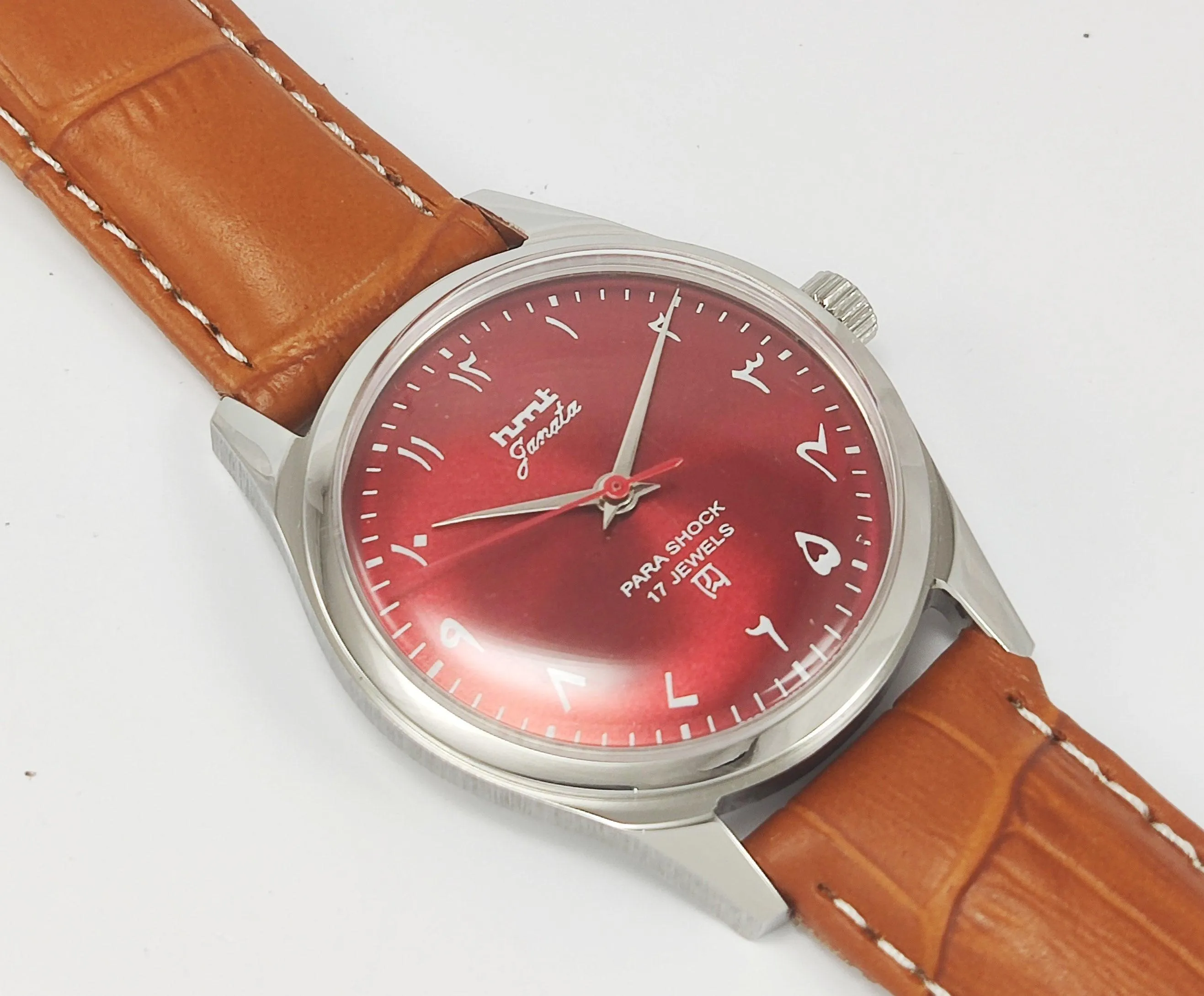HMT Janata Para Shock 17 Jewels Red Urdu / Arabic Dial Transparent Back Mechanical Hand winding Men's Wrist Watch