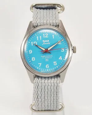 HMT Janata Para Shock 17 Jewels Sky Blue Dial Radium Hands Mechanical Hand winding Men's Wrist Watch