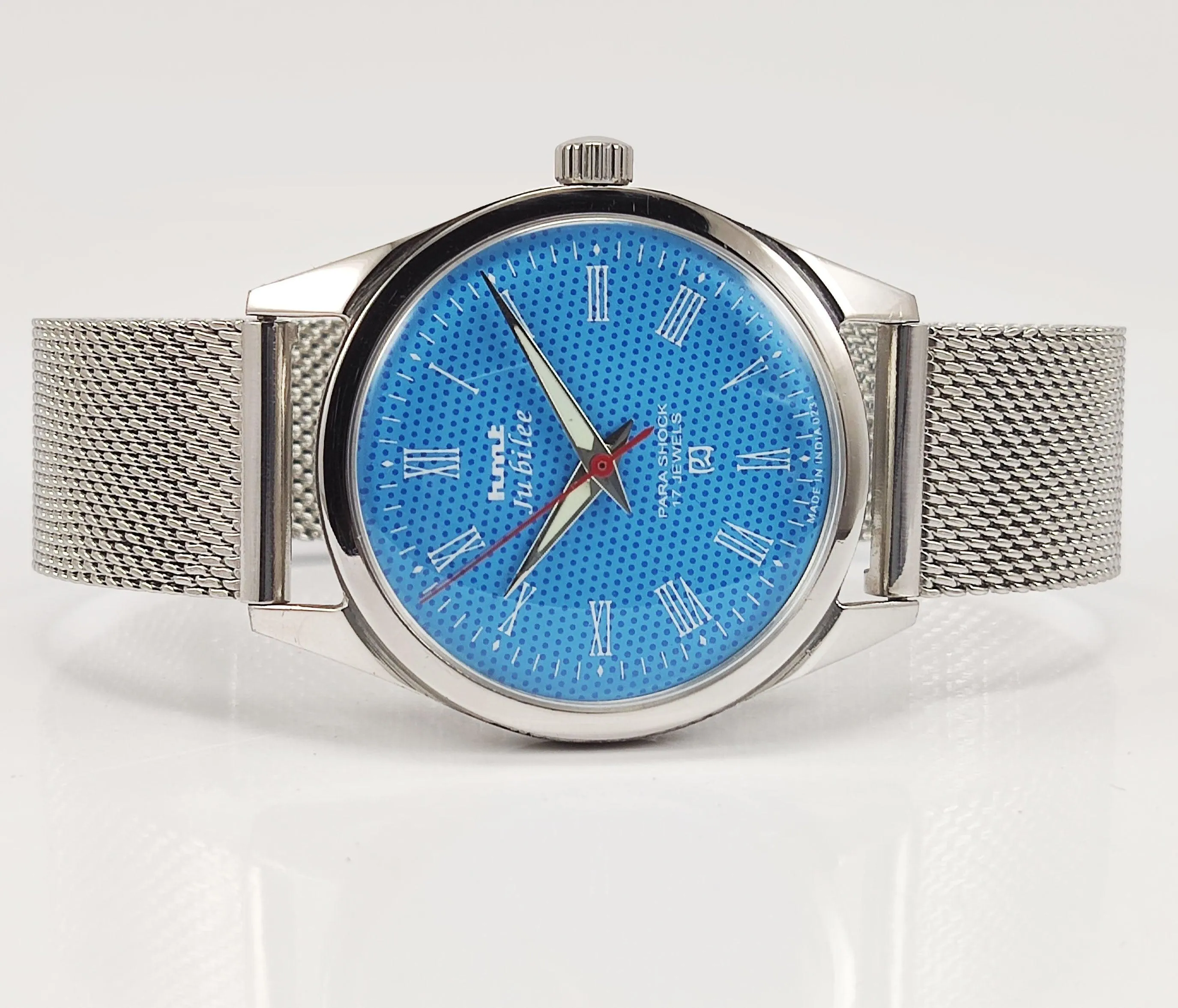 HMT Jubilee Para Shock 17 Jewels Sky Blue Dial Radium Hands Mechanical Hand winding Men's Wrist Watch