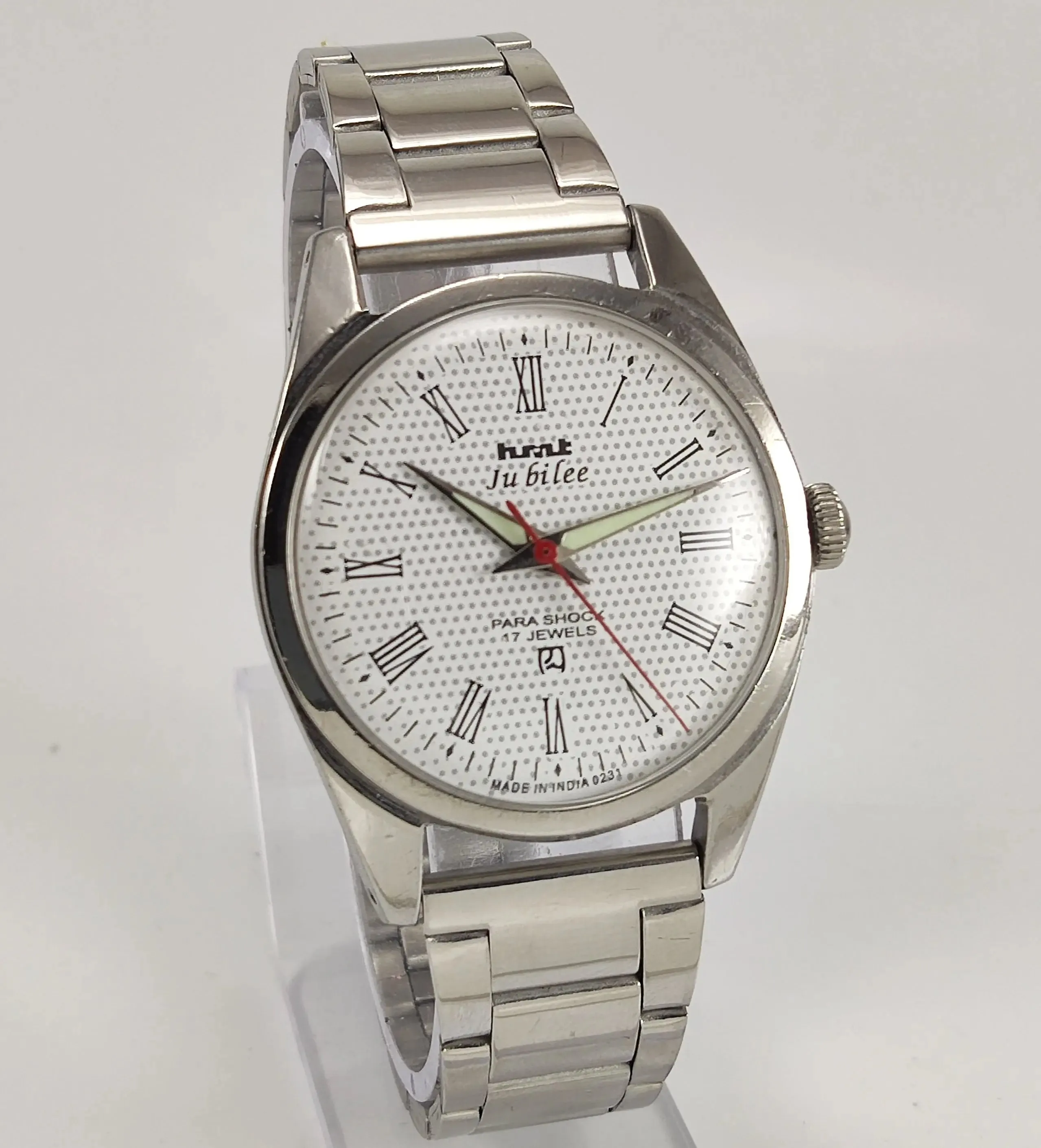 HMT Jubilee Para Shock 17 Jewels White Dial Mechanical Hand winding Men's Wrist Watch