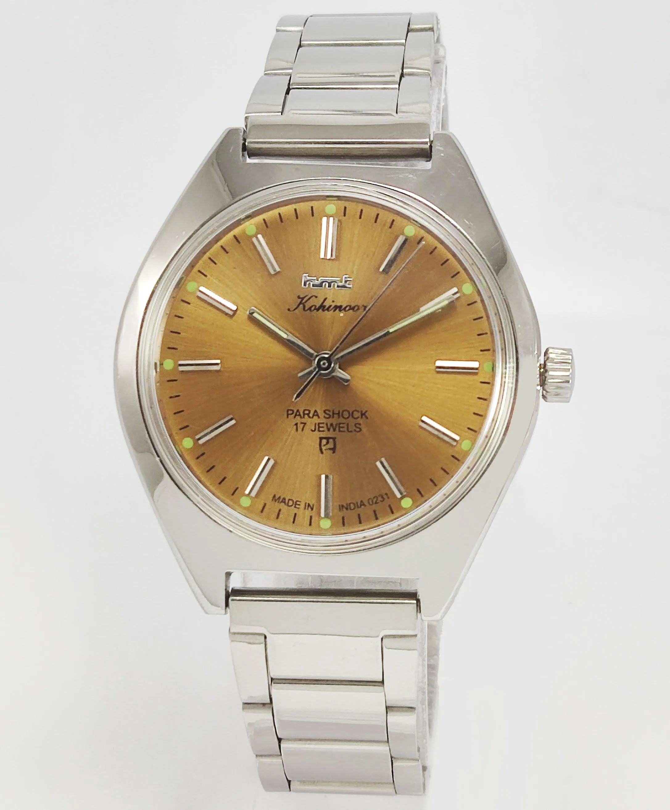 HMT Kohinoor Para Shock 17 Jewels Brown Dial Transparent Back Mechanical Hand winding Men's Wrist Watch