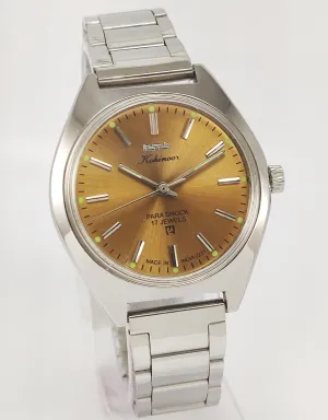 HMT Kohinoor Para Shock 17 Jewels Brown Dial Transparent Back Mechanical Hand winding Men's Wrist Watch