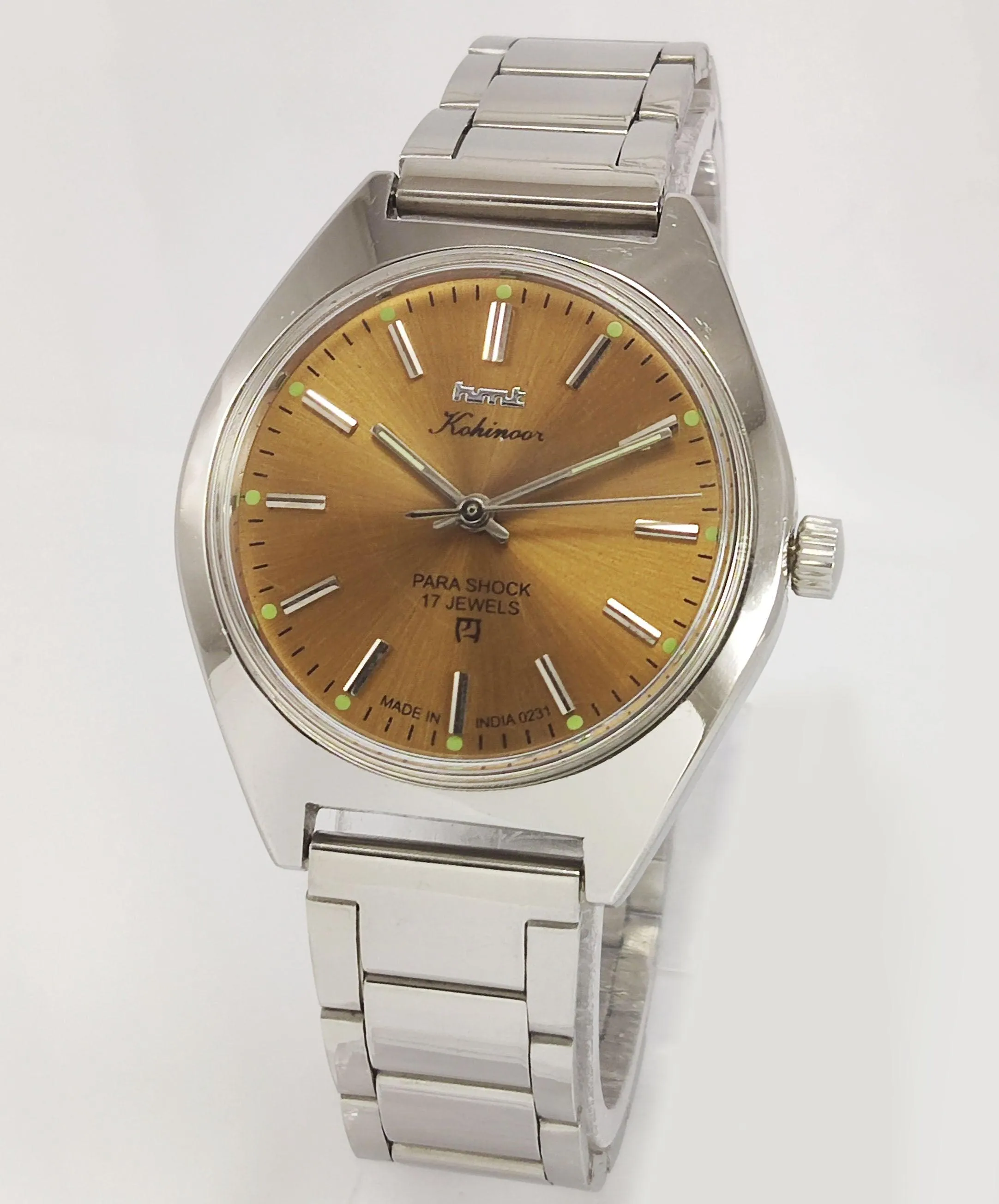 HMT Kohinoor Para Shock 17 Jewels Brown Dial Transparent Back Mechanical Hand winding Men's Wrist Watch