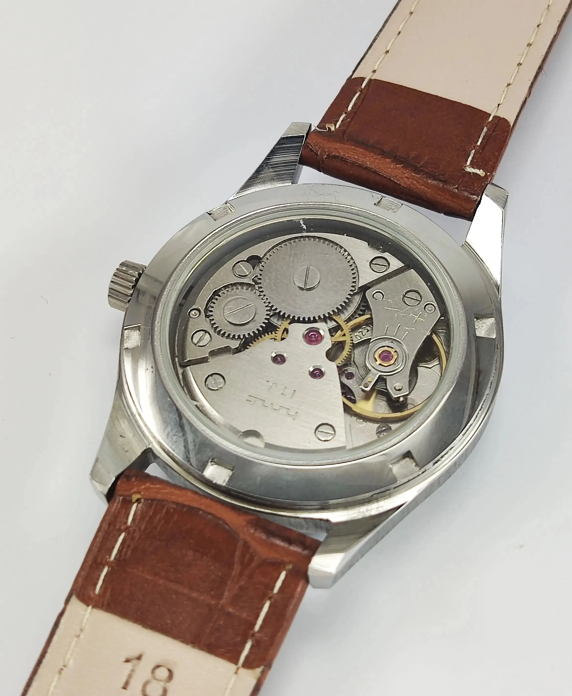 HMT Pilot Para Shock 17 Jewels Radium Hands Black Dial Transparent Back Mechanical Hand winding Men's Wrist Watch