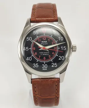 HMT Pilot Para Shock 17 Jewels Radium Hands Black Dial Transparent Back Mechanical Hand winding Men's Wrist Watch