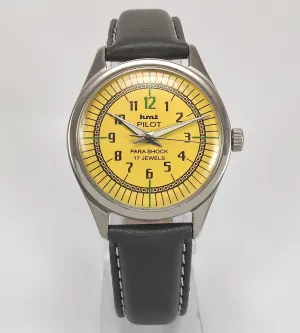 HMT Pilot Para Shock 17 Jewels Yellow Dial Mechanical Hand winding Men's Wrist Watch