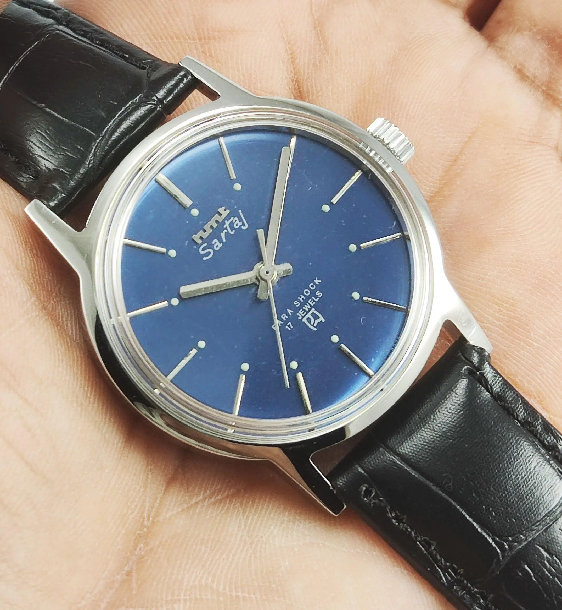 HMT Sartaj Para Shock 17 Jewels Blue Dial Mechanical Hand winding Men's Wrist Watch