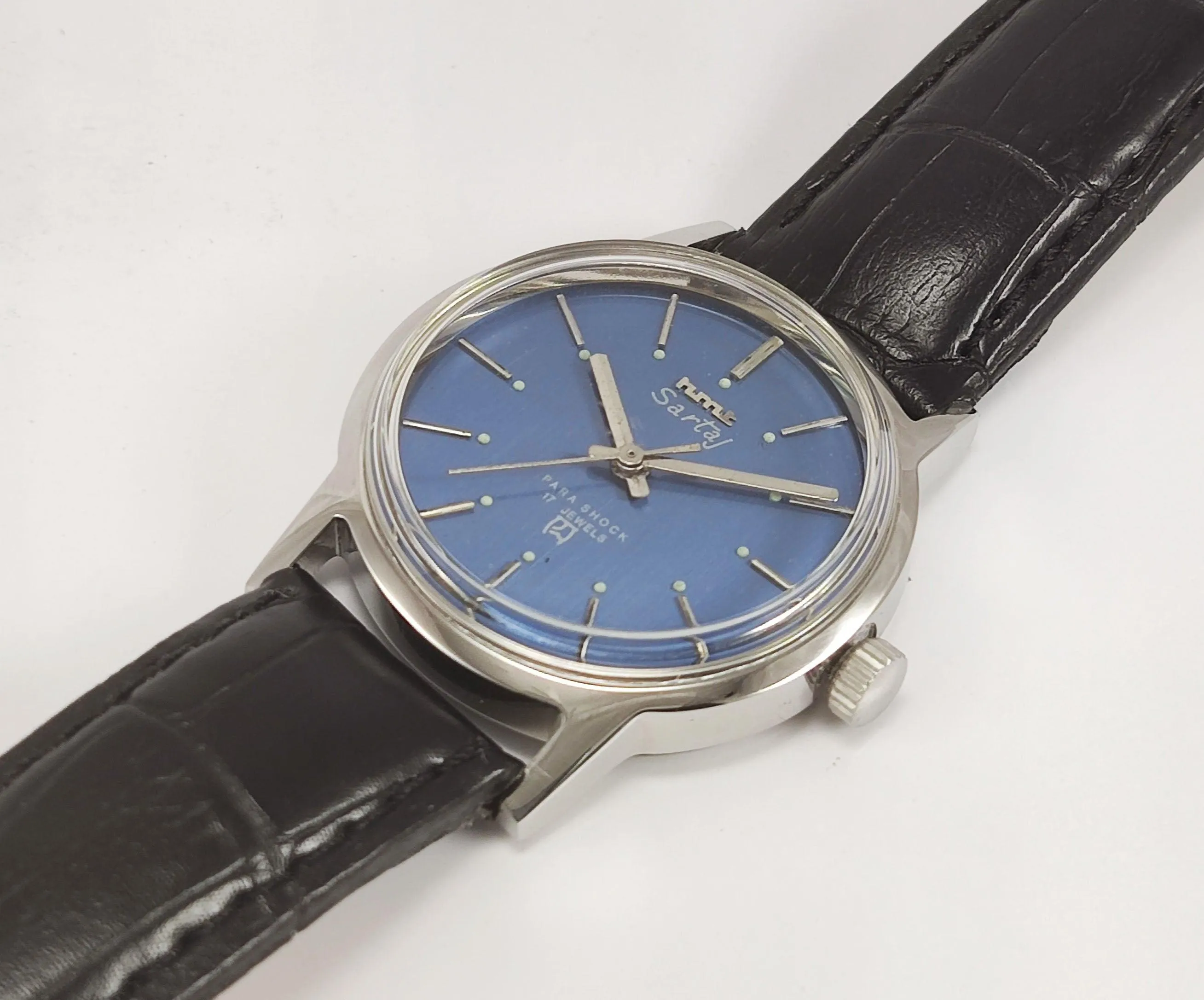 HMT Sartaj Para Shock 17 Jewels Blue Dial Mechanical Hand winding Men's Wrist Watch