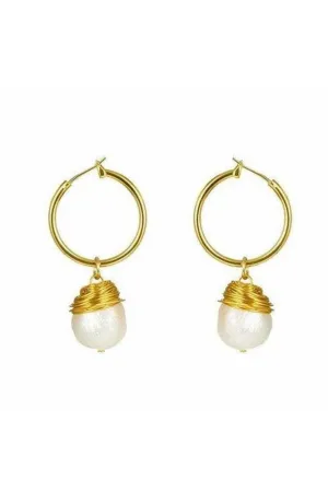 Hollywood Sensation Small Gold Dangle Earrings with Drop Baroque Freshwater Pearls