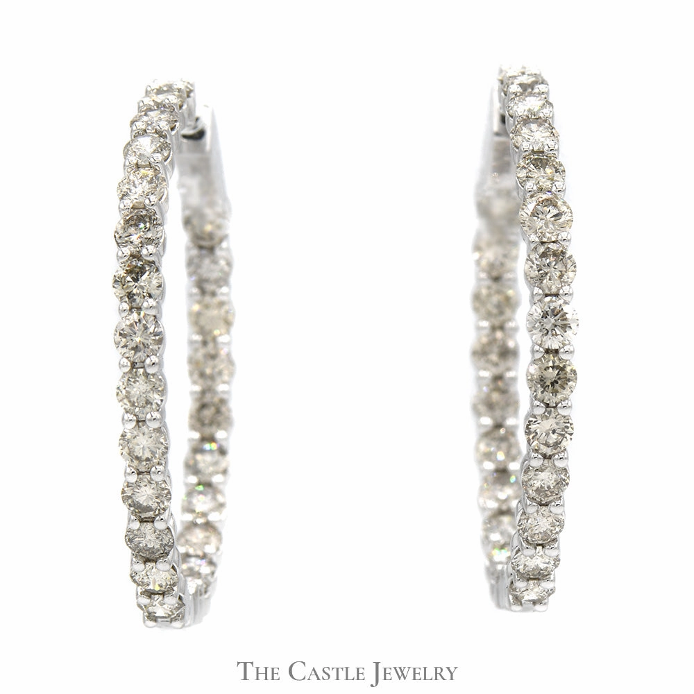 Glittering Element Rustic Jewelry Hollywood Hoop In and Out 10cttw Diamond Earrings in 14k White Gold
