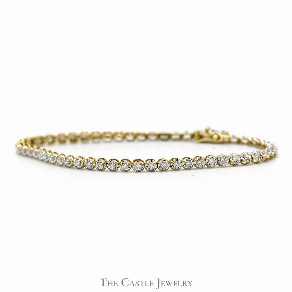 7 Inch 1cttw Illusion Set Round Diamond Link Tennis Bracelet in 10k Yellow Gold Critic's Pick Perfect Match