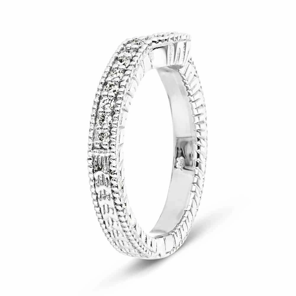 Fashion highlight Honey 1/5 ctw Round Lab Grown Diamond Etched Profile Curved Band