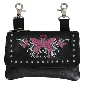 Hot Leathers Embroidered Clip Pouch Purse With Pink Butterfly