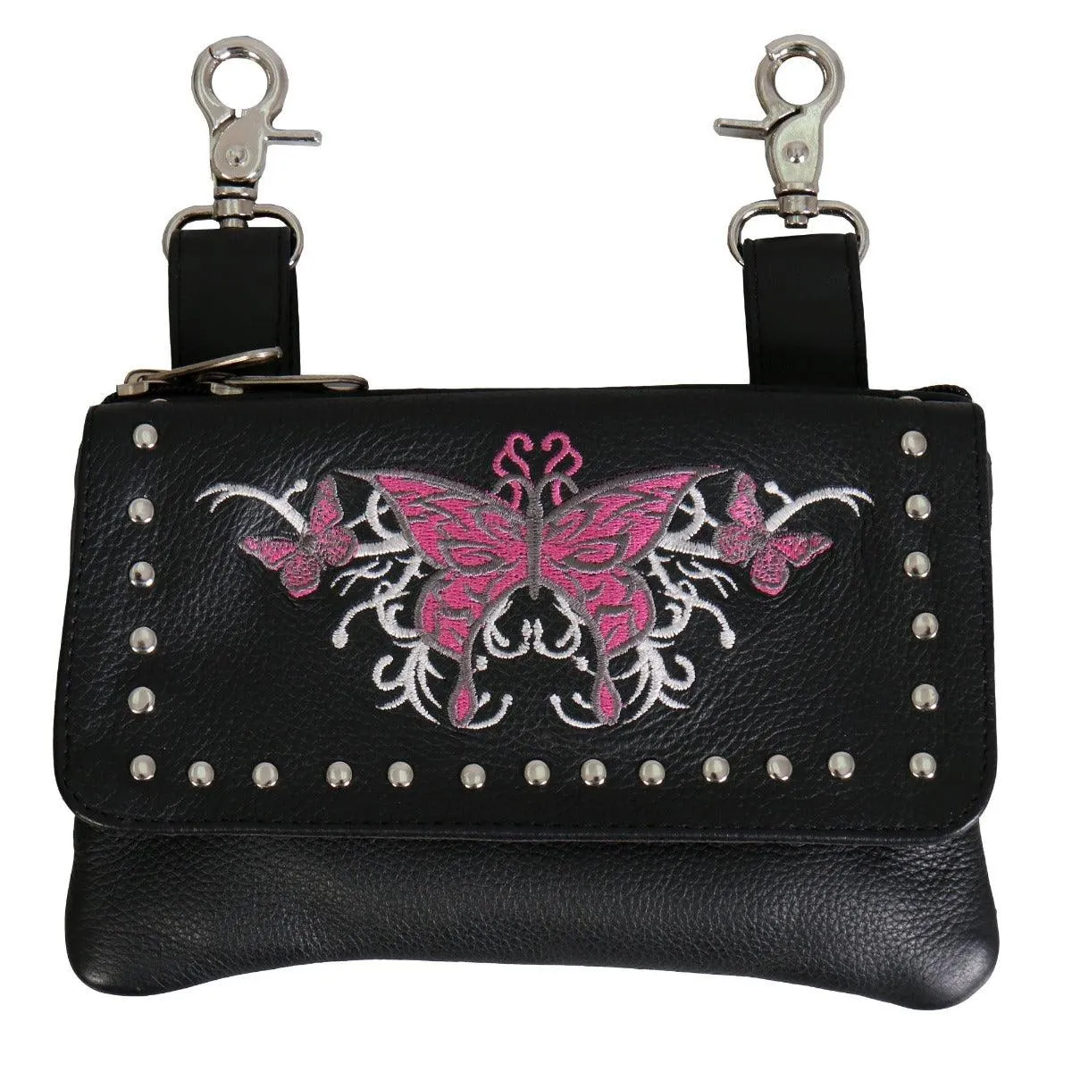 Hot Leathers Embroidered Clip Pouch Purse With Pink Butterfly