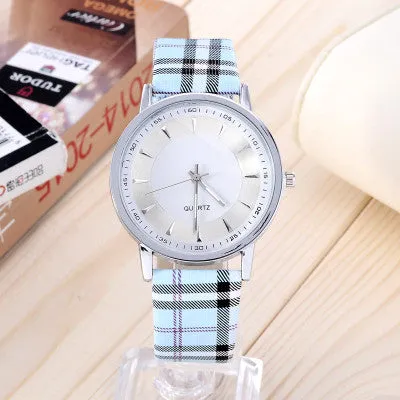 Hot Sale Fashion Gold Watch Plaid Leather Quartz Watch Women Watches Clock Ladies Wrist Watches