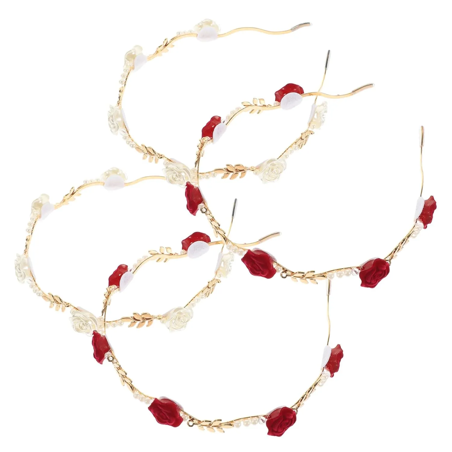 Housoutil 4pcs Flower Leaf Headband Wedding Hair Accessories Metal Headband for Women
