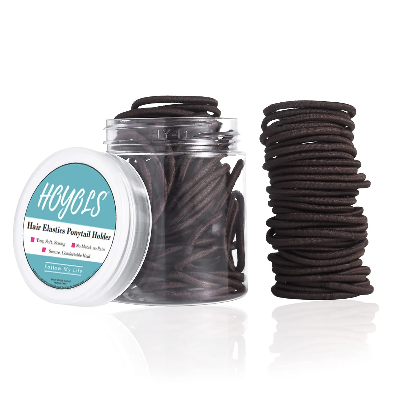 Hoyols Small Thin Hair Elastics Brown Hair Ties Elastics Braided for Baby Kids, Women No Metal Ponytail Holder Hair Band 2mm 1 inch 100 pcs (Dark Ash Brown)