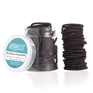 Hoyols Small Thin Hair Elastics Brown Hair Ties Elastics Braided for Baby Kids, Women No Metal Ponytail Holder Hair Band 2mm 1 inch 100 pcs (Dark Ash Brown)
