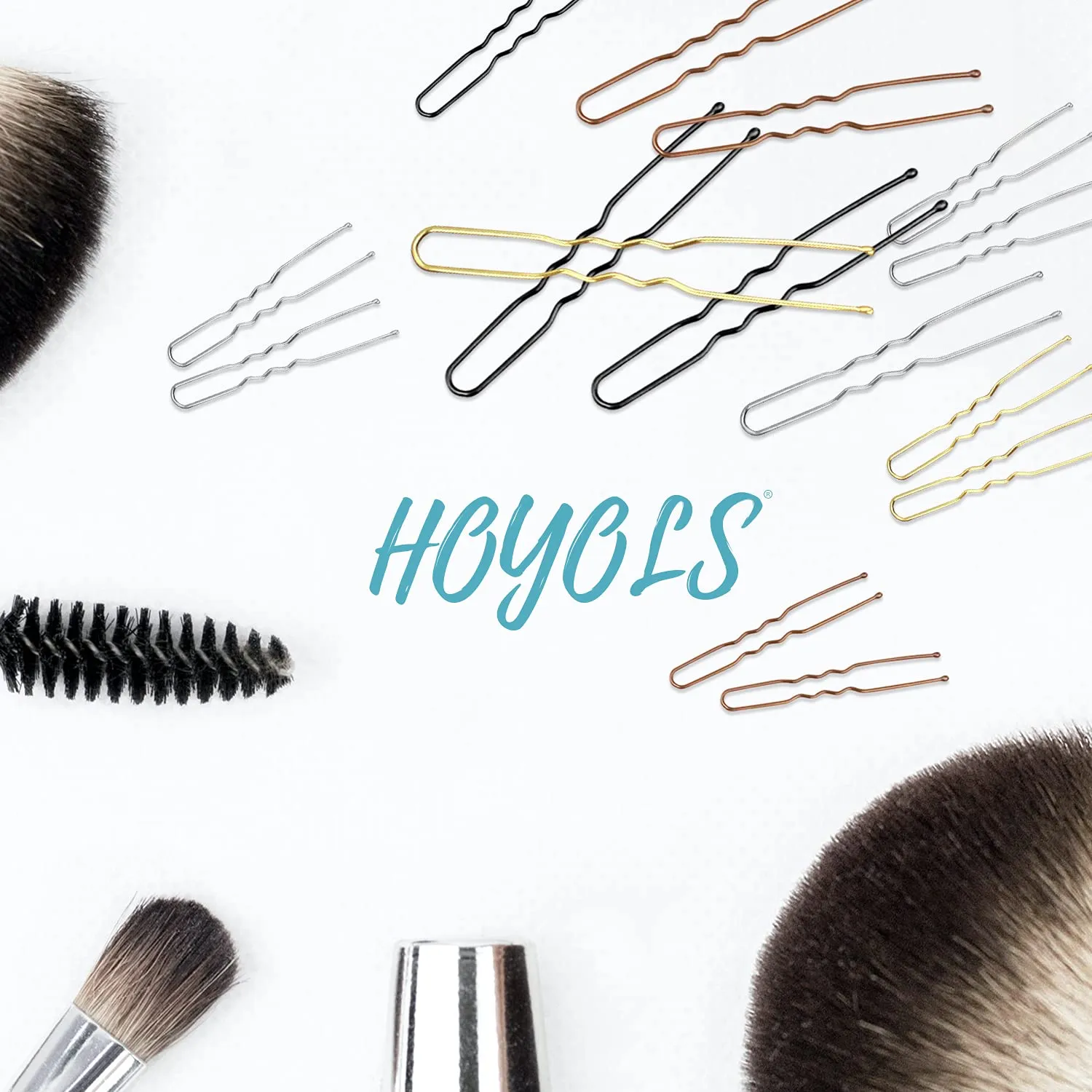 Hoyols U Shaped Hair Pins Brown, Assorted Size U Shape Bobby Pins, Metal Curved Curly Bun Clips Hairpin Crimped Design with Ball Tips for Buns Women Girls Grips Hairstyle Updo Thin Thick Hair Gold, 150 Count Bulk Pack (Brown)