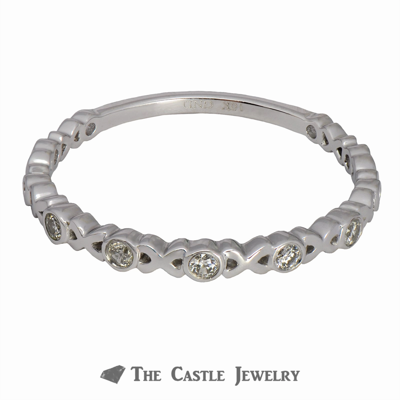 Hugs and Kisses (X&O) Stackable Band Bezel Set Diamond "O"s in 10K Classic Embellishment