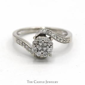 1/2cttw Diamond Cluster Engagement Ring in 14K White Gold Perennial Favorite Ensemble Piece