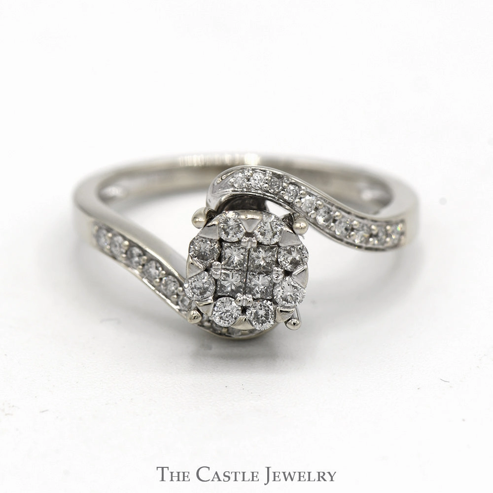 1/2cttw Diamond Cluster Engagement Ring in 14K White Gold Perennial Favorite Ensemble Piece