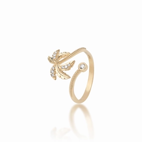 Paradise Palms - Palm Tree Ring in Gold with Diamonds - 18mm Distinctive Finish Opulent Look
