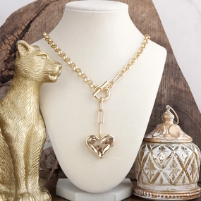 Heartline Glow ?C Hammered Heart Lariat Necklace in Gold Modern Style